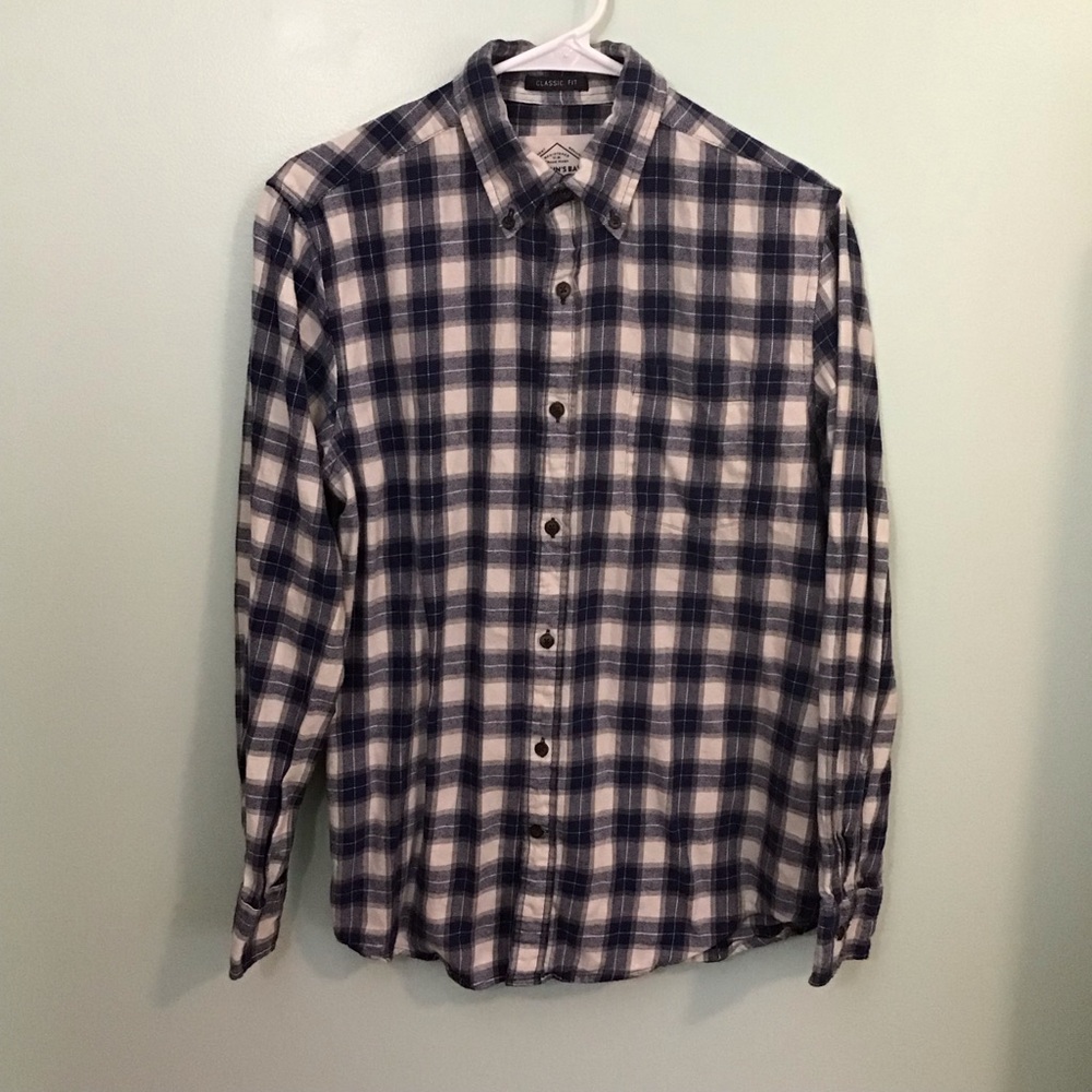 St. John's Bay Navy and White Plaid Button-Down Shirt